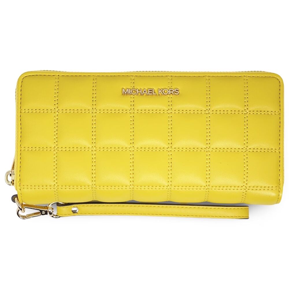 Michael Kors Daisy Yellow Marguerite Jaune Jet Set Travel Quilted Wristlet NWT